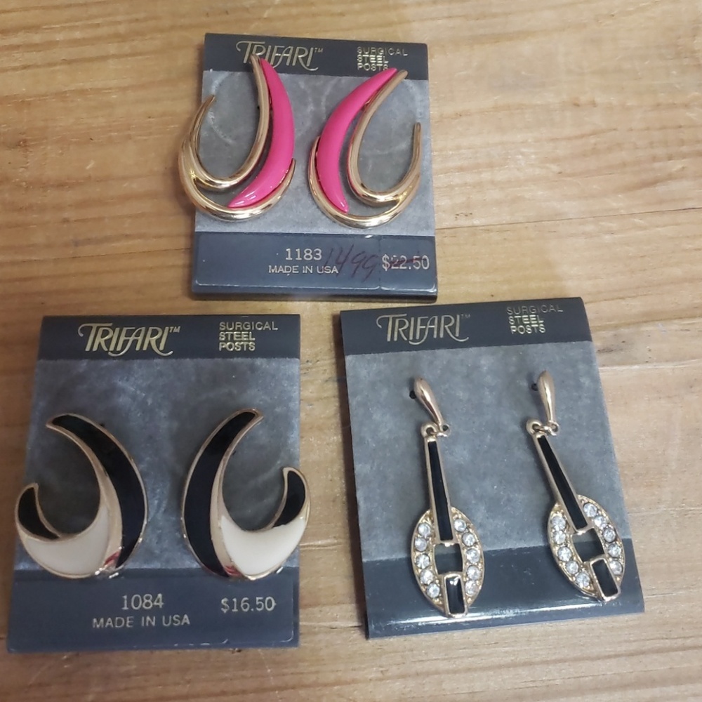 3 pair, 1980s Trifari, pierced earrings